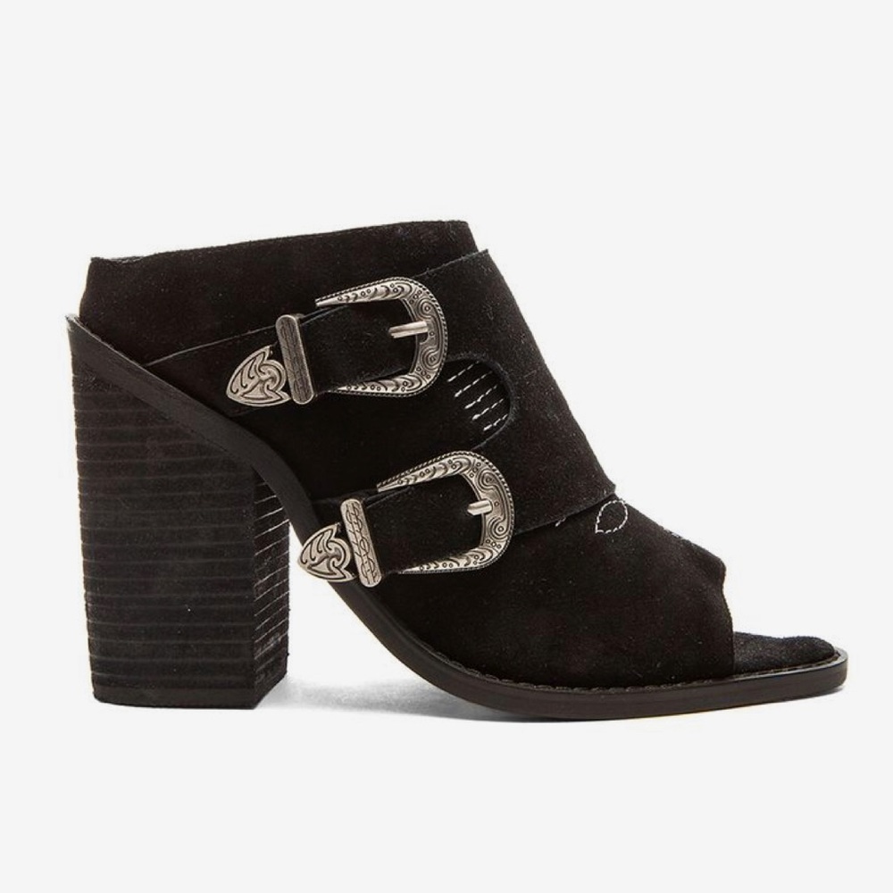 Nightwalker Blind buckle mules in black suede, size 36